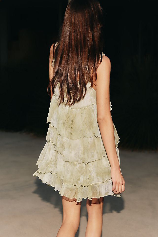 By Anthropologie Layered Ruffle Mini Dress Olive
