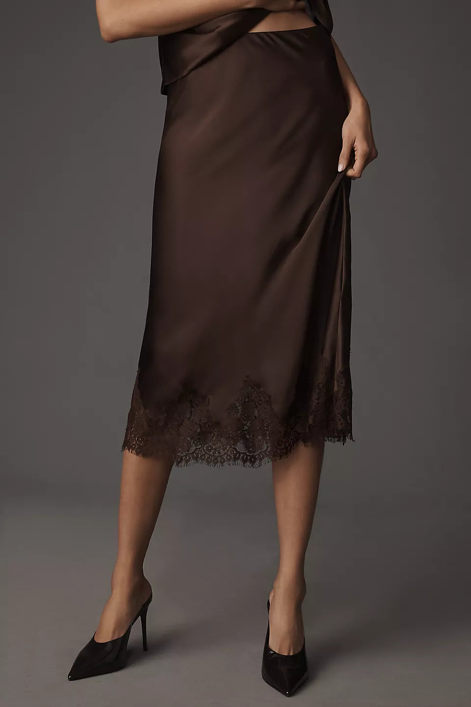 Reformation Carolina Lace-Hem Silk Midi Skirt Navy