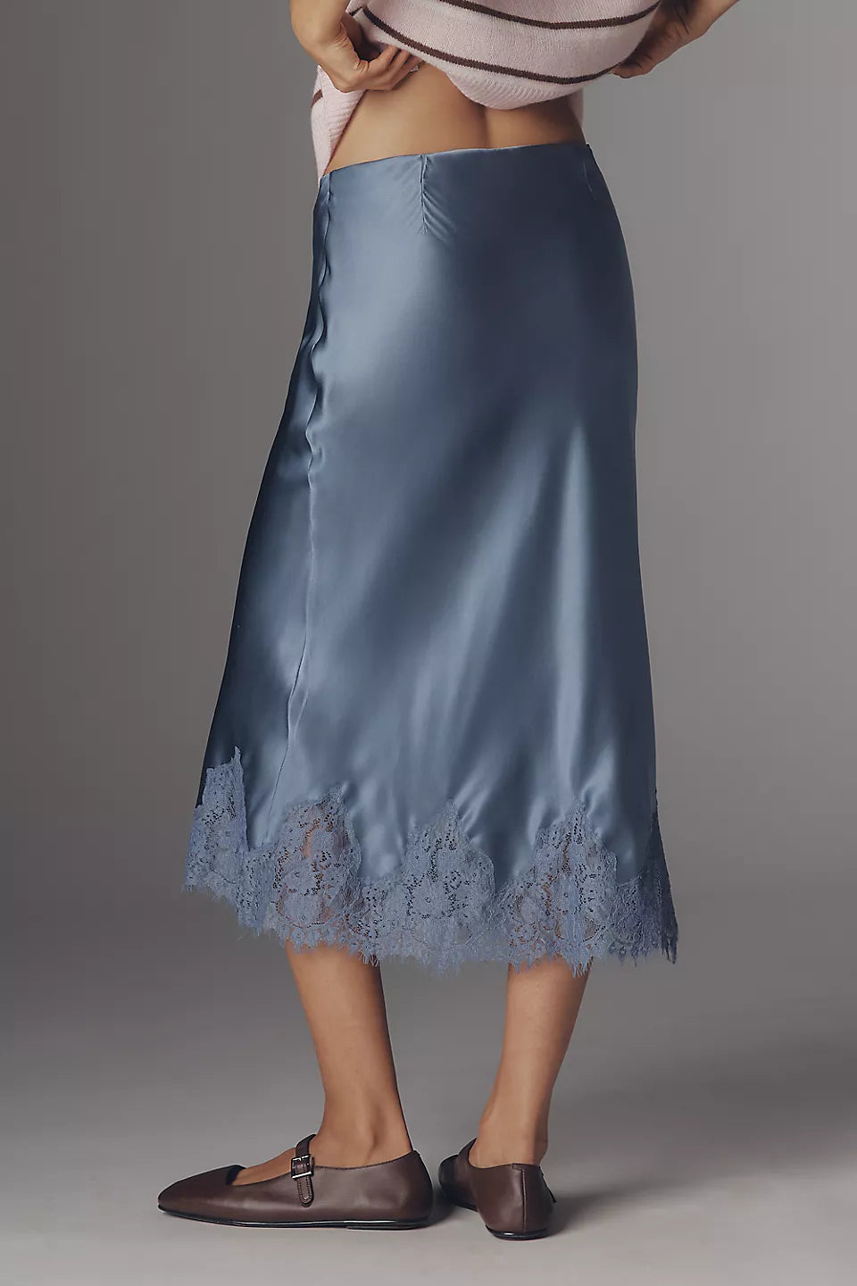 Reformation Carolina Lace-Hem Silk Midi Skirt Navy