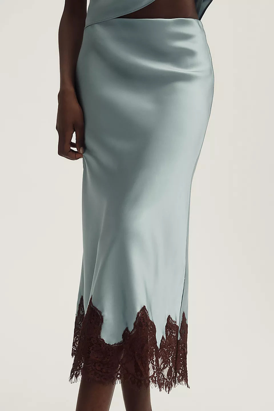 Reformation Carolina Lace-Hem Silk Midi Skirt Navy