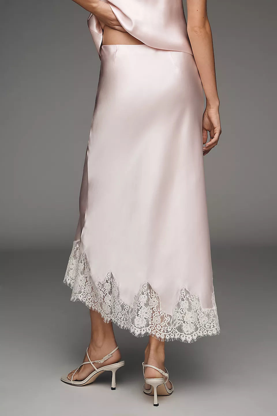 Reformation Carolina Lace-Hem Silk Midi Skirt Navy