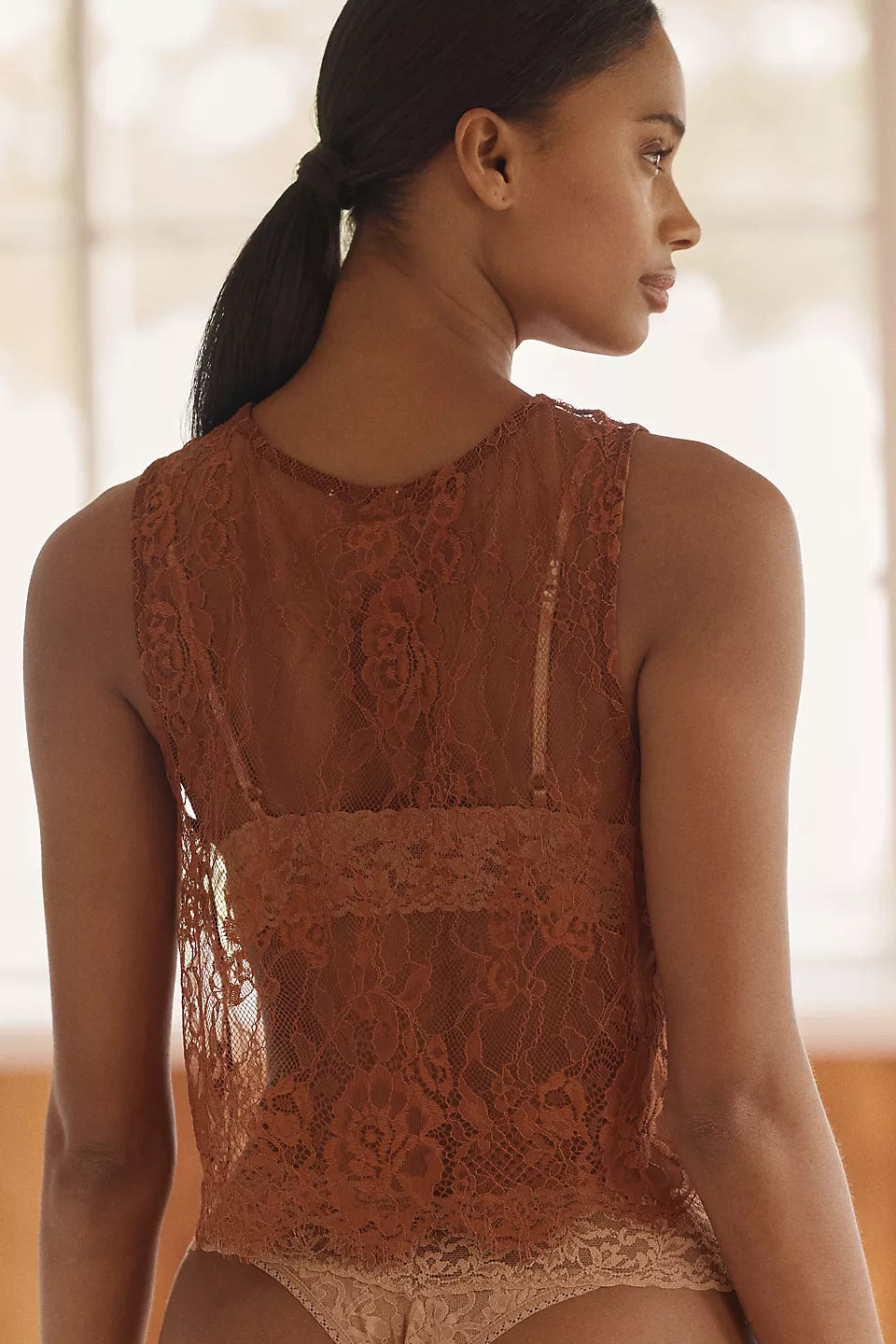 Lyrebird Sheer Lace Swing Tank Black