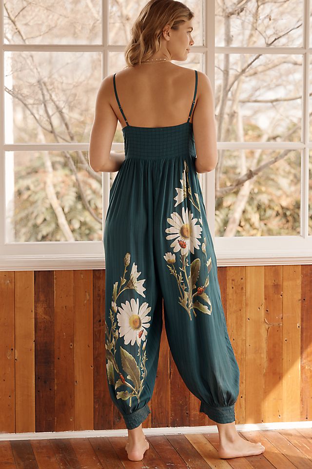 By Anthropologie Printed Lounge Jumpsuit Blue Green
