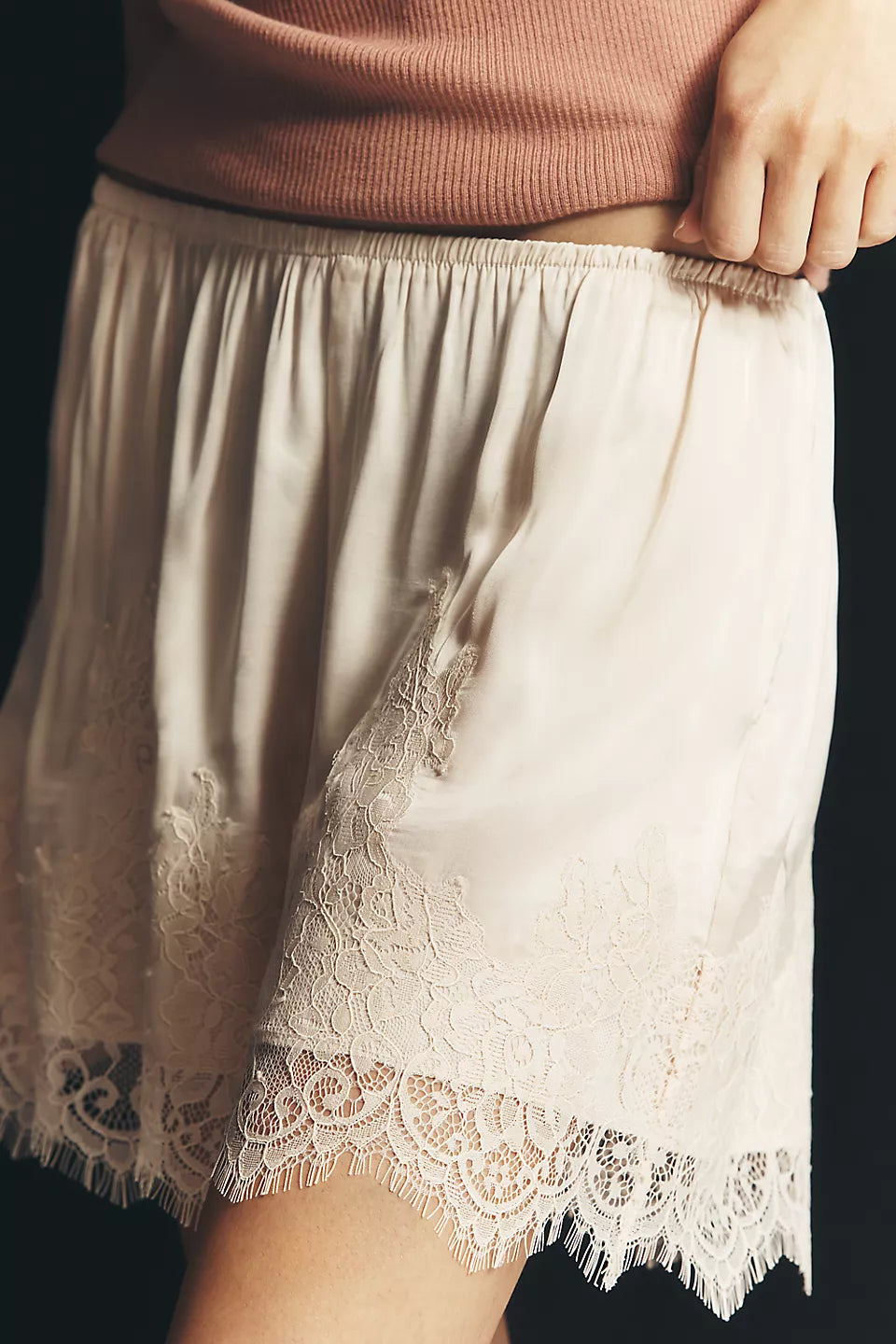Lyrebird Heirloom Lace-Trim Satin Shorts Black Onyx