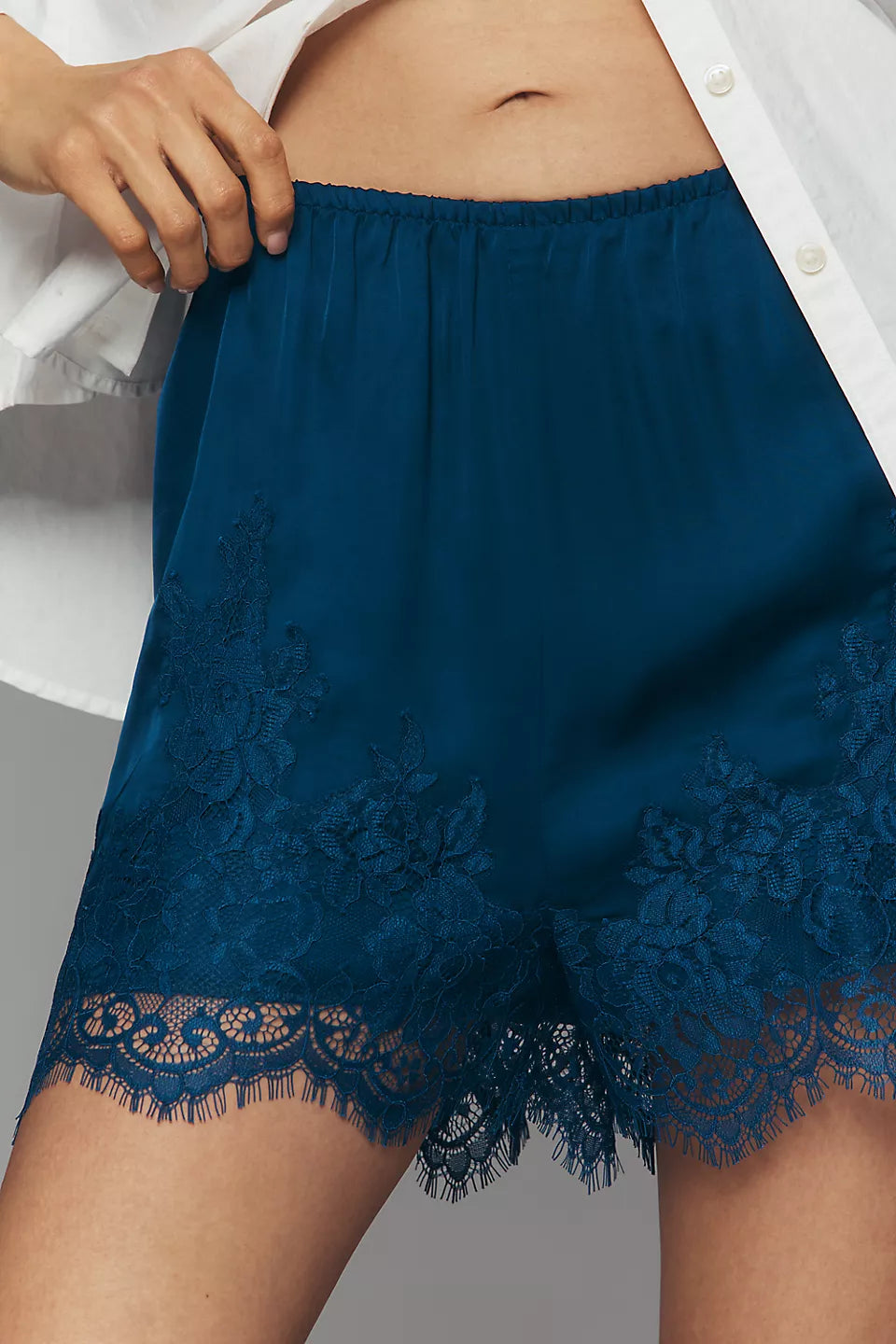 Lyrebird Heirloom Lace-Trim Satin Shorts Black Onyx