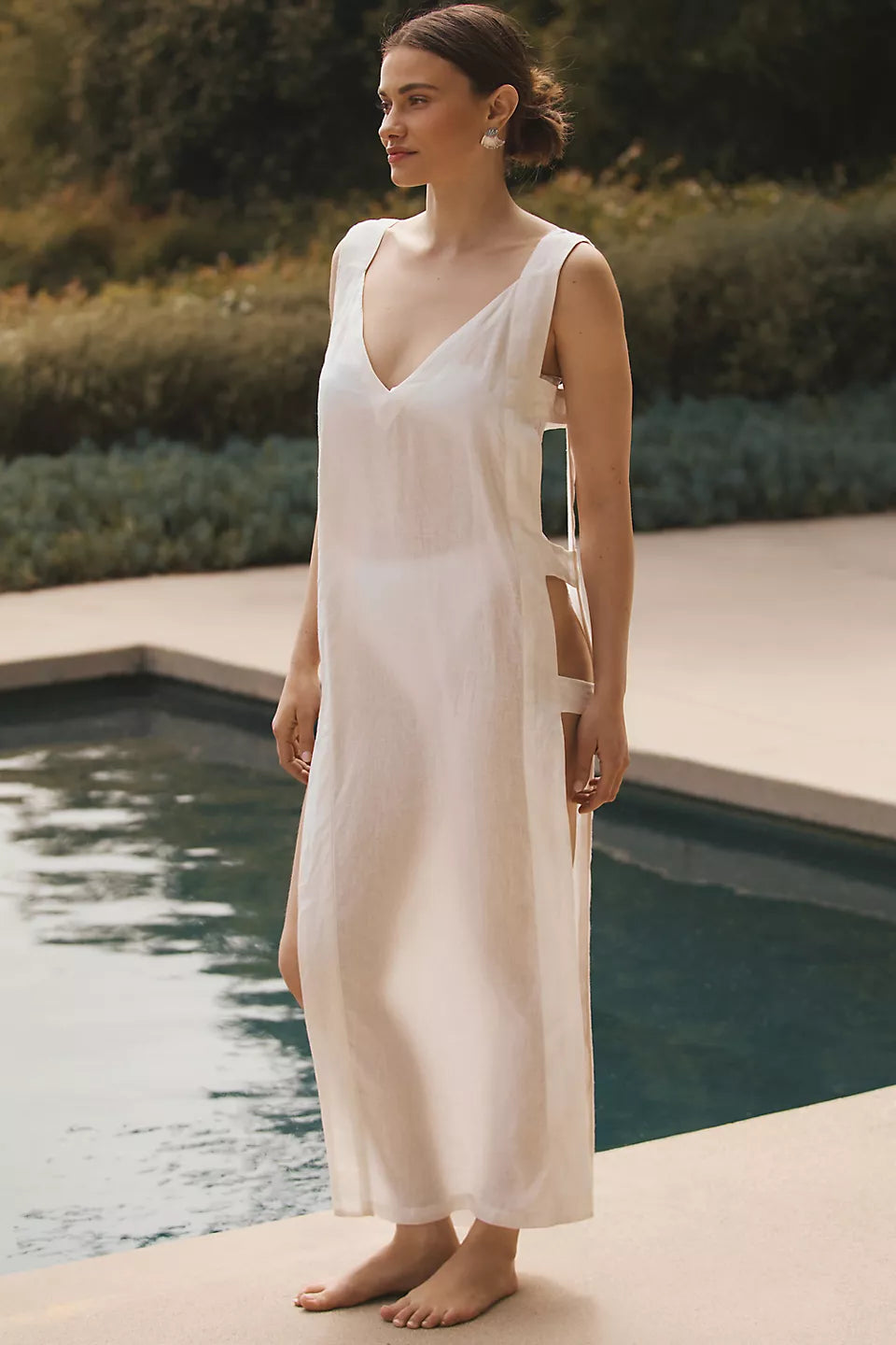 Levina Linen Open-Side Midi Dress
