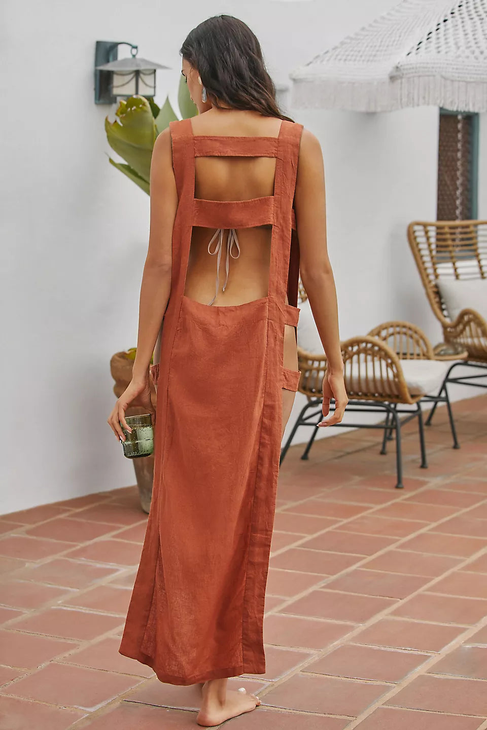 Levina Linen Open-Side Midi Dress