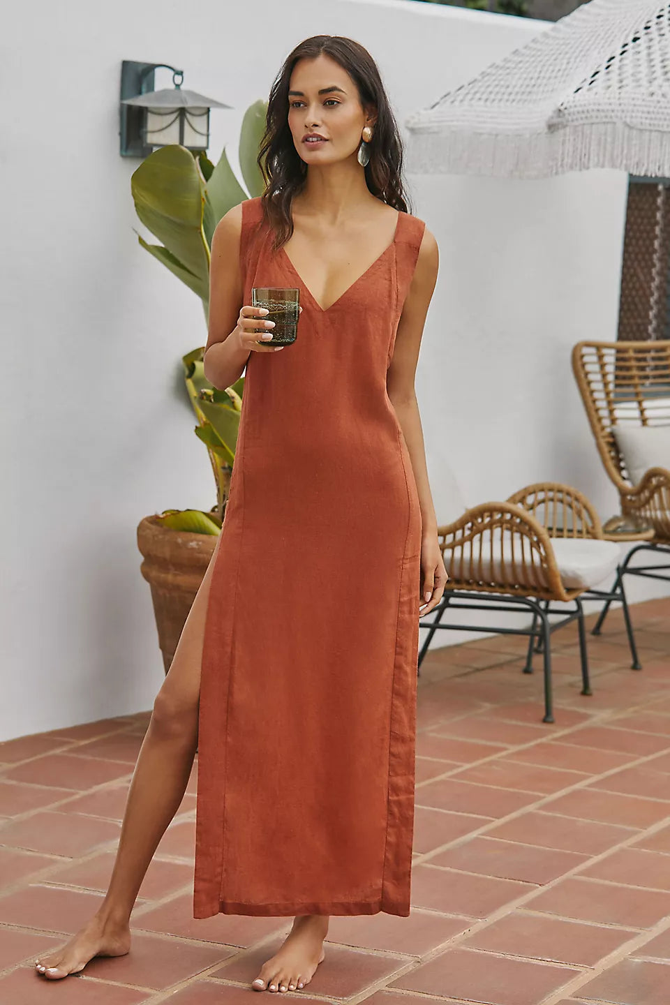 Levina Linen Open-Side Midi Dress