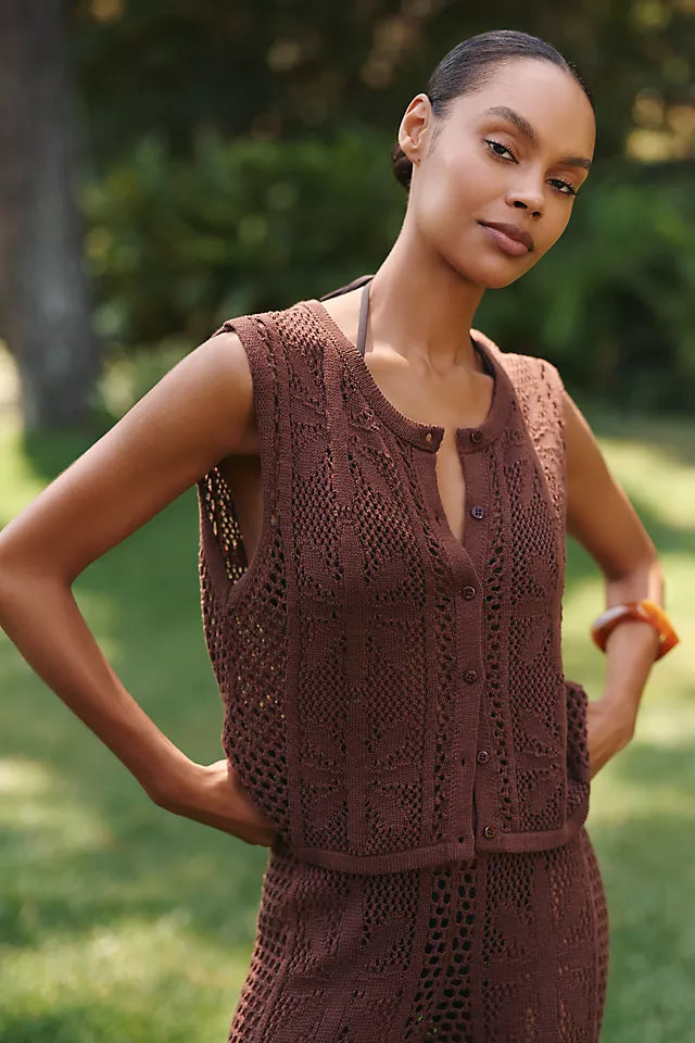 Celandine Bloom Crochet Button Front Top