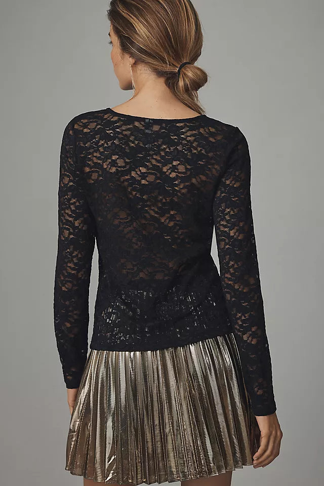 Long-Sleeve Lace Crew-Neck Top