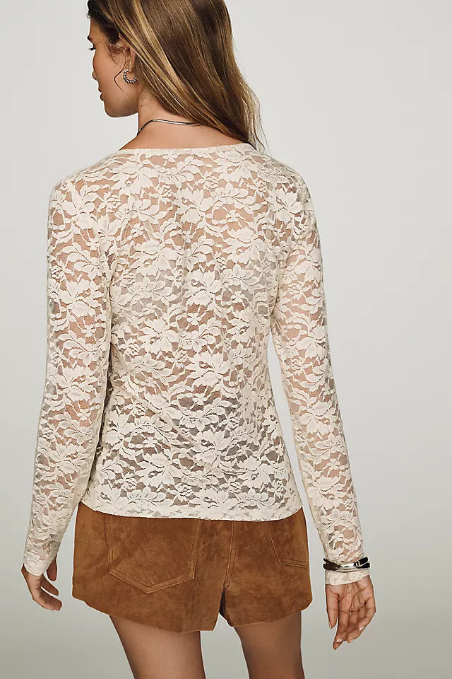 Long-Sleeve Lace Crew-Neck Top