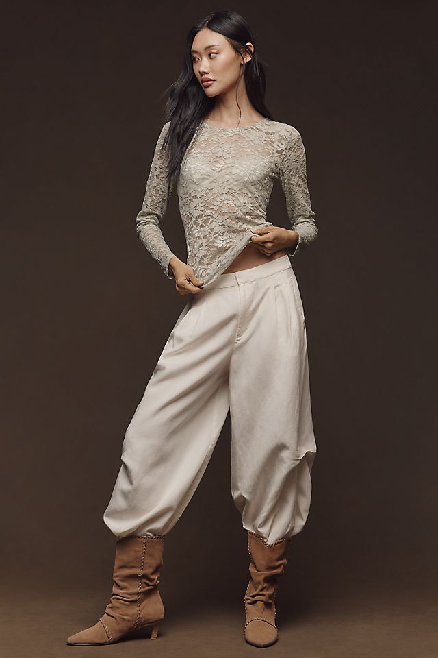 By Anthropologie Long-Sleeve Lace Crew-Neck Top
