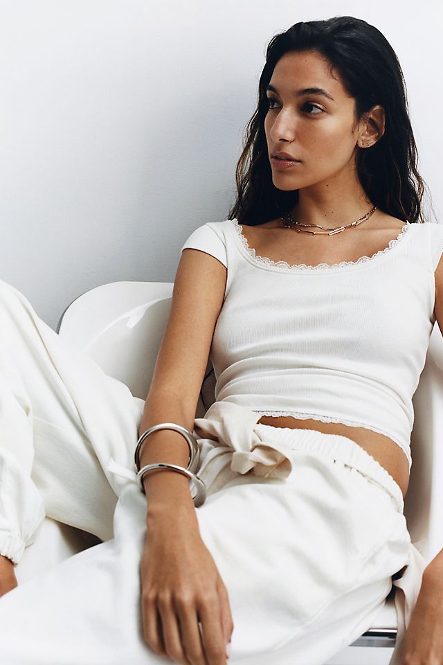 Maeve Lace-Trim Cap-Sleeve Shirt