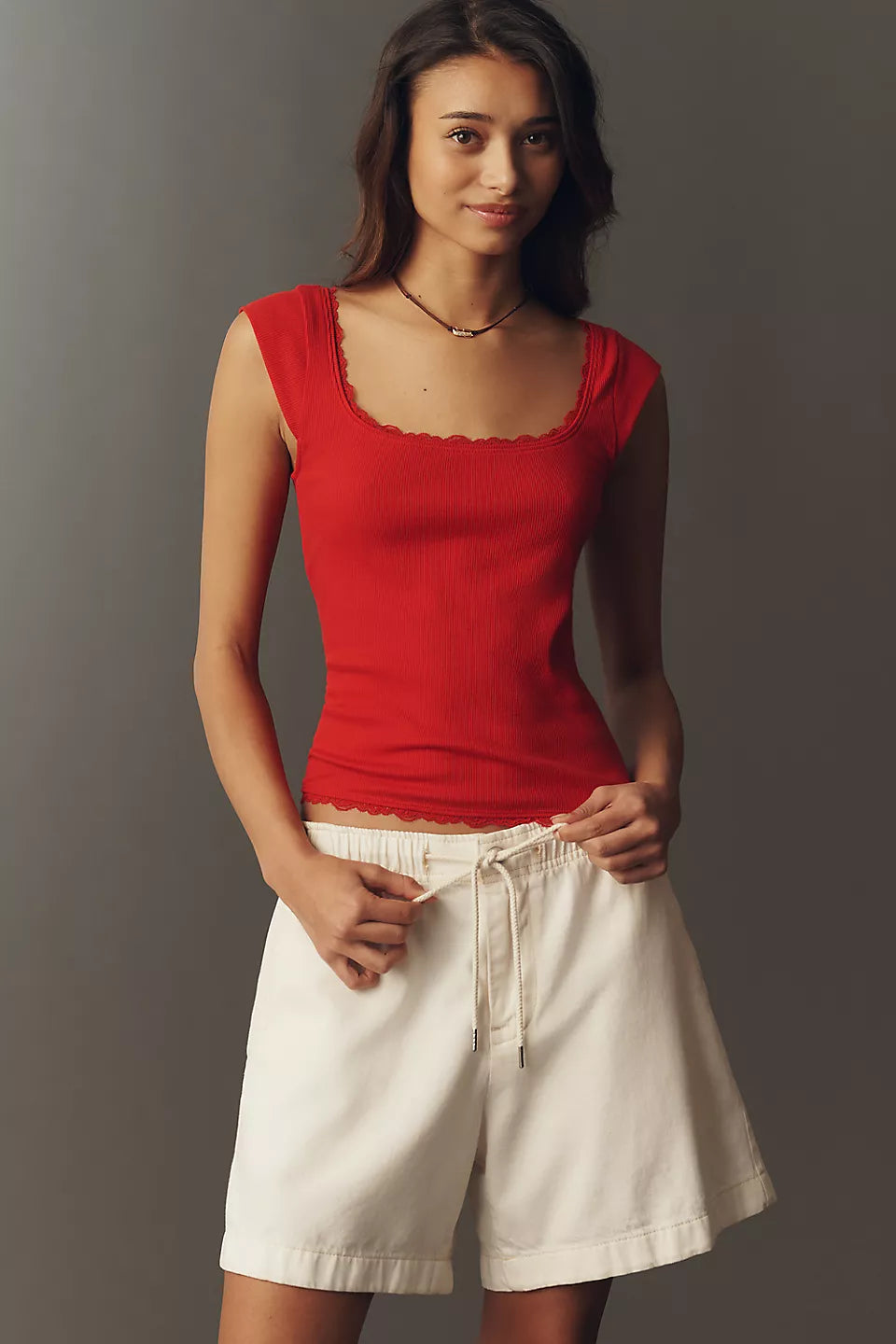 Maeve Lace-Trim Cap-Sleeve Shirt