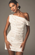Mare Mare One-Shoulder Draped Sequin Slip Mini Dress