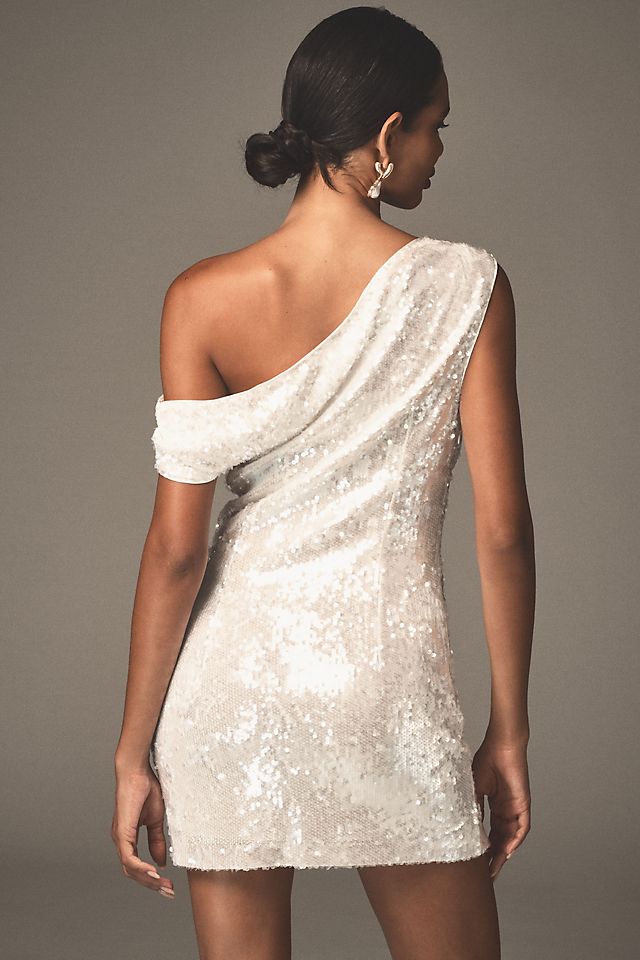 Mare Mare One-Shoulder Draped Sequin Slip Mini Dress